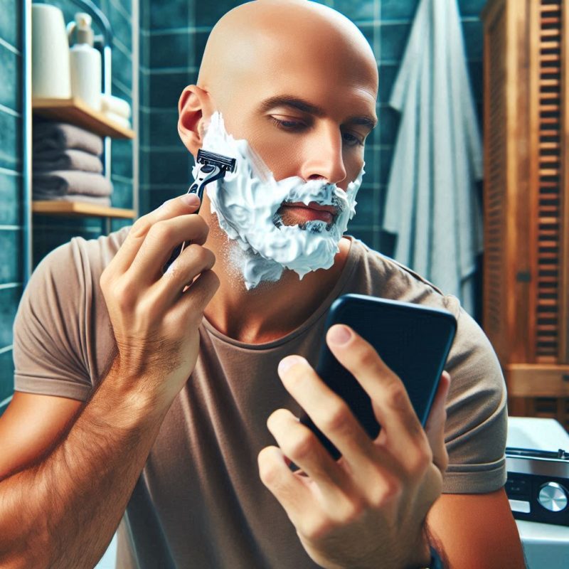 Shaving in the morning and listening to the radio